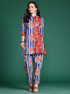 Multicolor printed cotton kurta trouser set 4