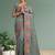 Grey floral embroidered silk blend designer saree