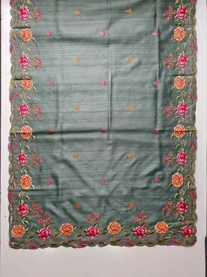 Grey floral embroidered silk blend designer saree 5