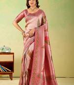Pink woven design zari art silk designer banarasi saree