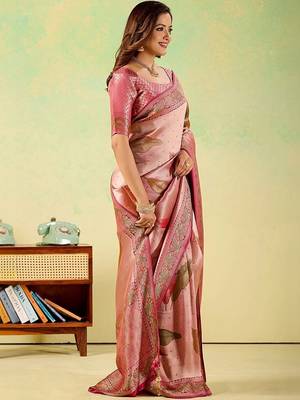 Pink woven design zari art silk designer banarasi saree 2