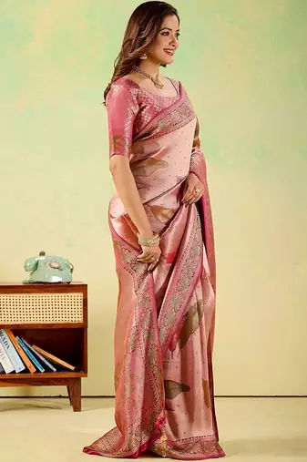 Pink woven design zari art silk designer banarasi saree