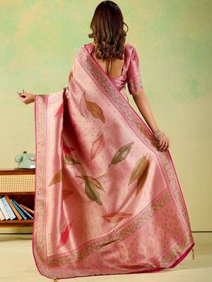 Pink woven design zari art silk designer banarasi saree 3