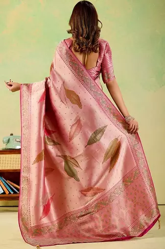 Pink woven design zari art silk designer banarasi saree