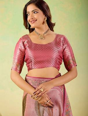 Pink woven design zari art silk designer banarasi saree 4