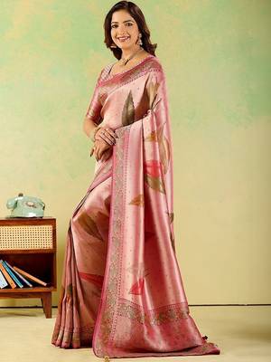 Pink woven design zari art silk designer banarasi saree 5