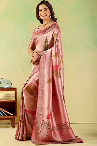 Pink woven design zari art silk designer banarasi saree