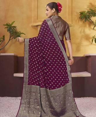 Burgundy ethnic motifs woven design zari  georgette saree with blouse piece 4