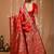 Red woven design zari silk blend heavy work kanjeevaram saree