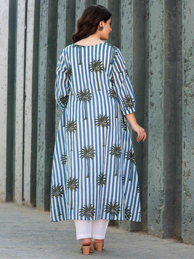 Multicolor printed cotton kurta trouser set