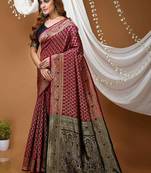 Maroon woven design zari silk blend handloom kanjeevaram saree