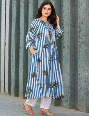 Multicolor printed cotton kurta trouser set 3