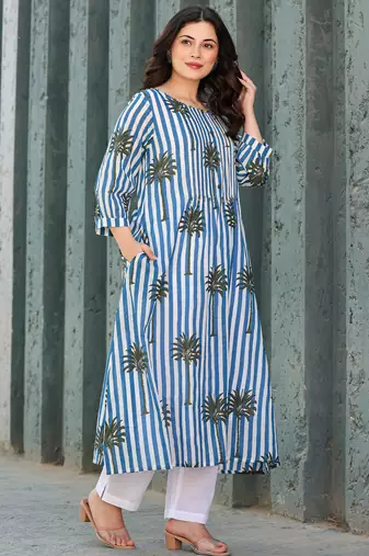 Multicolor printed cotton kurta trouser set