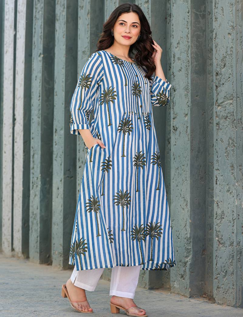 Multicolor printed cotton kurta trouser set