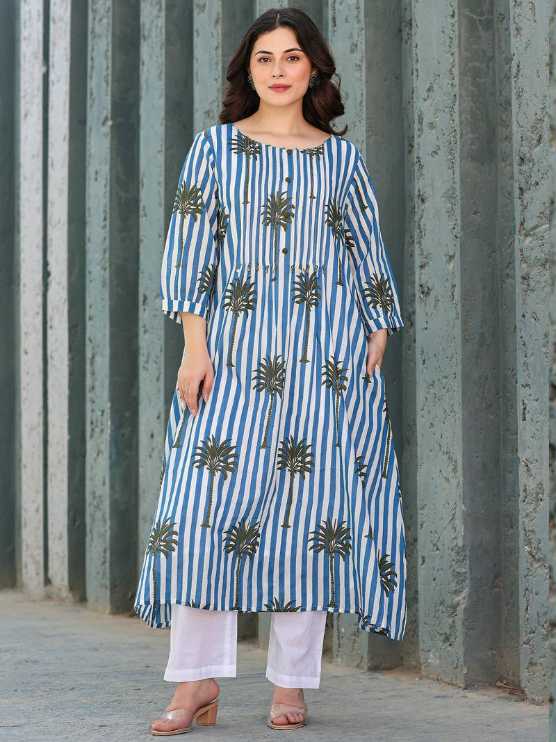 Multicolor printed cotton kurta trouser set