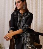 Black printed cotton kurta trouser set