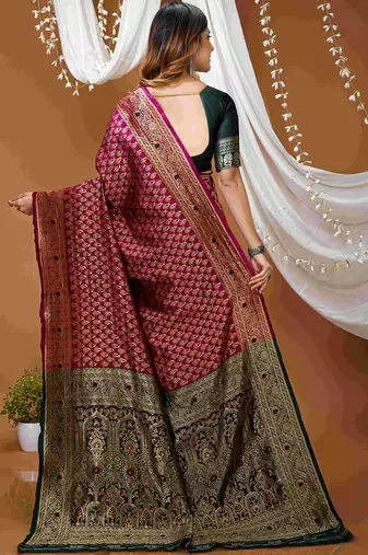 Maroon woven design zari silk blend handloom kanjeevaram saree