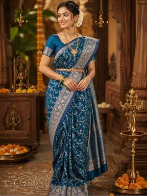 Bronze woven design zari silk blend designer banarasi saree 1