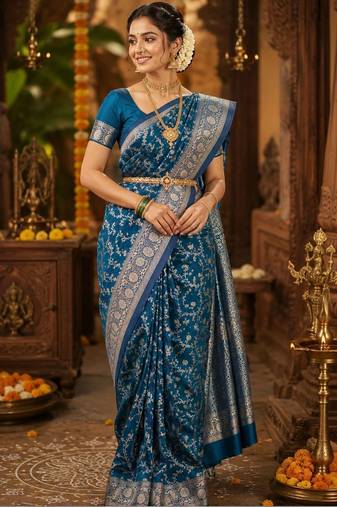 Bronze woven design zari silk blend designer banarasi saree