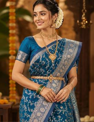 Bronze woven design zari silk blend designer banarasi saree 2