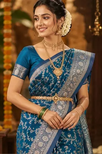 Bronze woven design zari silk blend designer banarasi saree