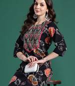 Black printed cotton kurta trouser set