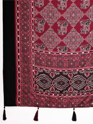 Maroon bandhani mirror work silk blend fusion saree 4