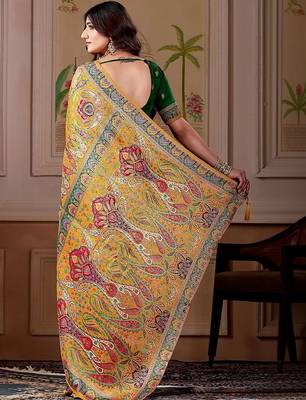 Mustard floral zari art silk designer banarasi saree 2