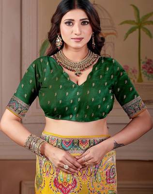 Mustard floral zari art silk designer banarasi saree 4