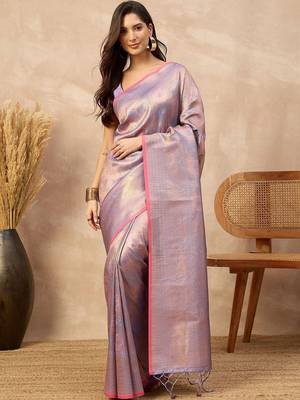 Lavender woven design zari  silk designer kanjeevaram saree 1
