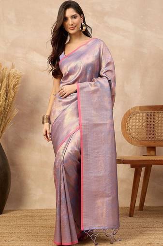 Lavender woven design zari  silk designer kanjeevaram saree
