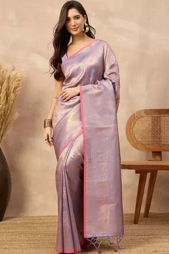 Lavender woven design zari  silk designer kanjeevaram saree