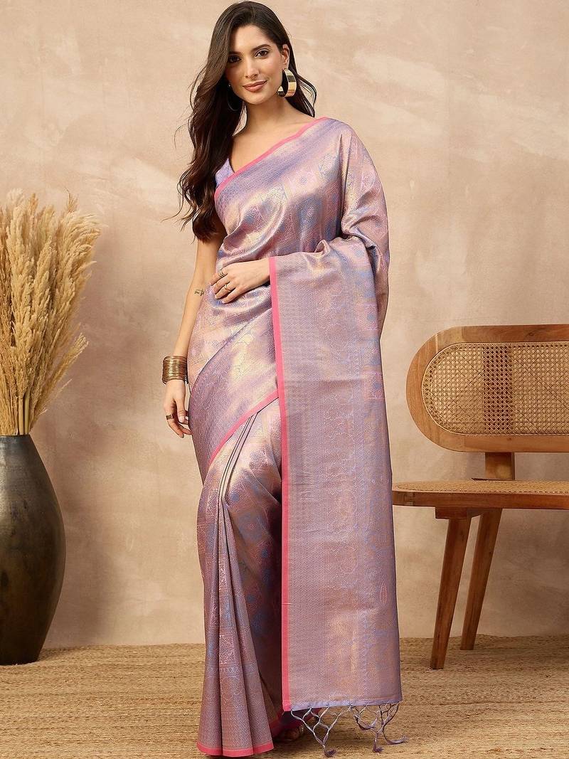 Lavender woven design zari  silk designer kanjeevaram saree