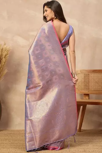 Lavender woven design zari  silk designer kanjeevaram saree