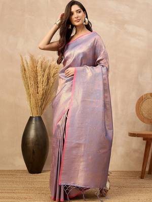 Lavender woven design zari  silk designer kanjeevaram saree 3
