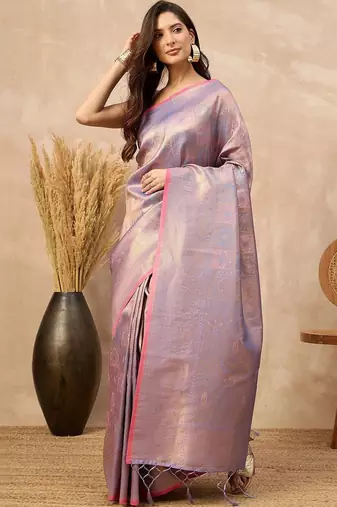 Lavender woven design zari  silk designer kanjeevaram saree