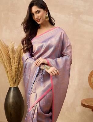 Lavender woven design zari  silk designer kanjeevaram saree 5