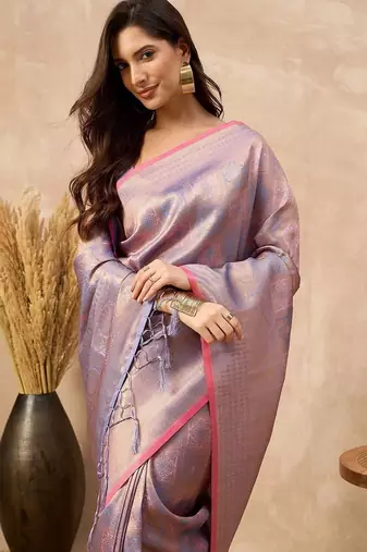 Lavender woven design zari  silk designer kanjeevaram saree