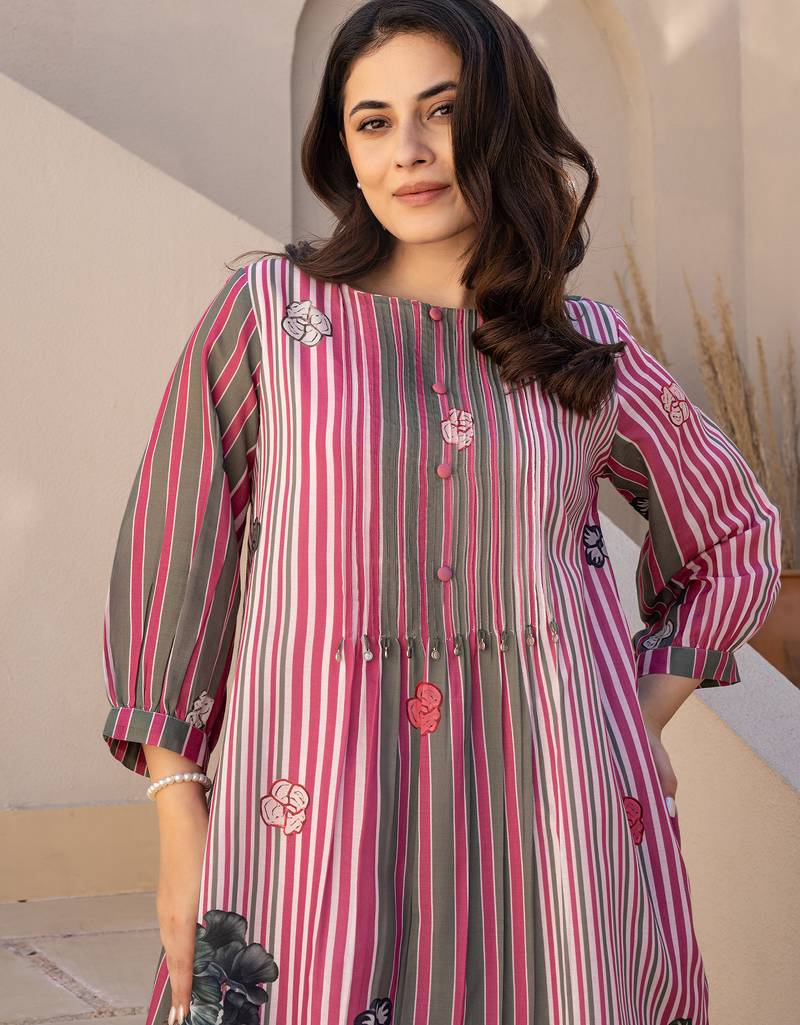 Multicolor printed cotton kurta trouser set