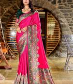 Pink kashmiri pashmina position printed saree with unstitched blouse piece