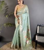 Sea green floral zari tissue designer paithani saree