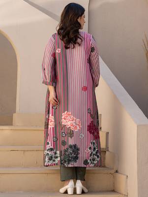 Multicolor printed cotton kurta trouser set 3