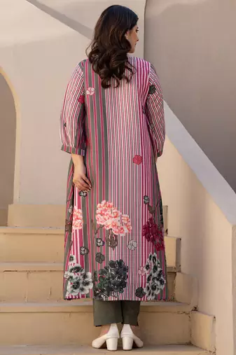 Multicolor printed cotton kurta trouser set