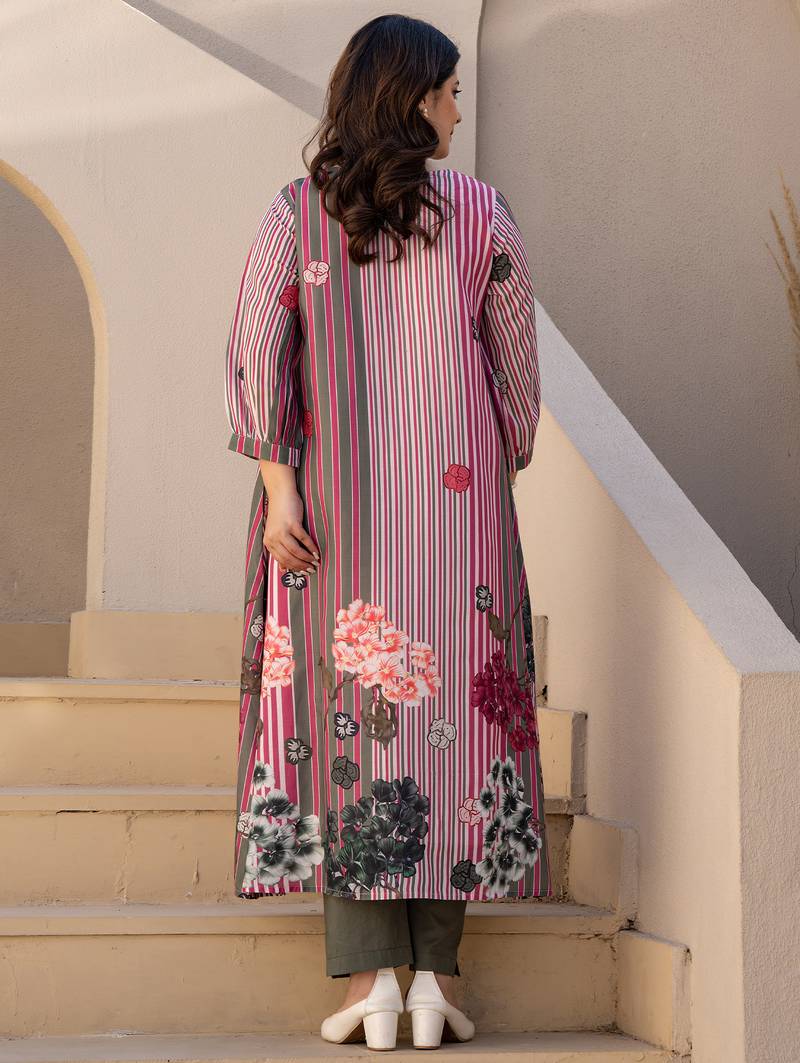 Multicolor printed cotton kurta trouser set