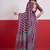 Burgundy ajrak block mirror work satin designer saree