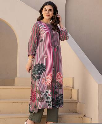 Multicolor printed cotton kurta trouser set 1