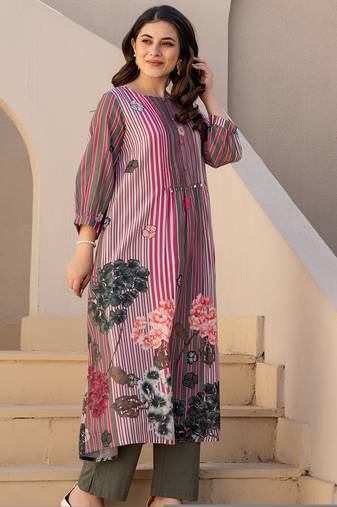 Multicolor printed cotton kurta trouser set
