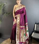 Burgundy zari silk blend designer kanjeevaram saree