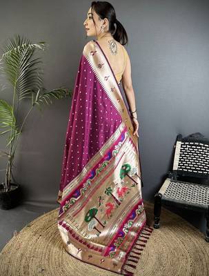 Burgundy zari silk blend designer kanjeevaram saree 2