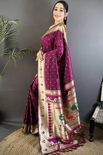 Burgundy zari silk blend designer kanjeevaram saree